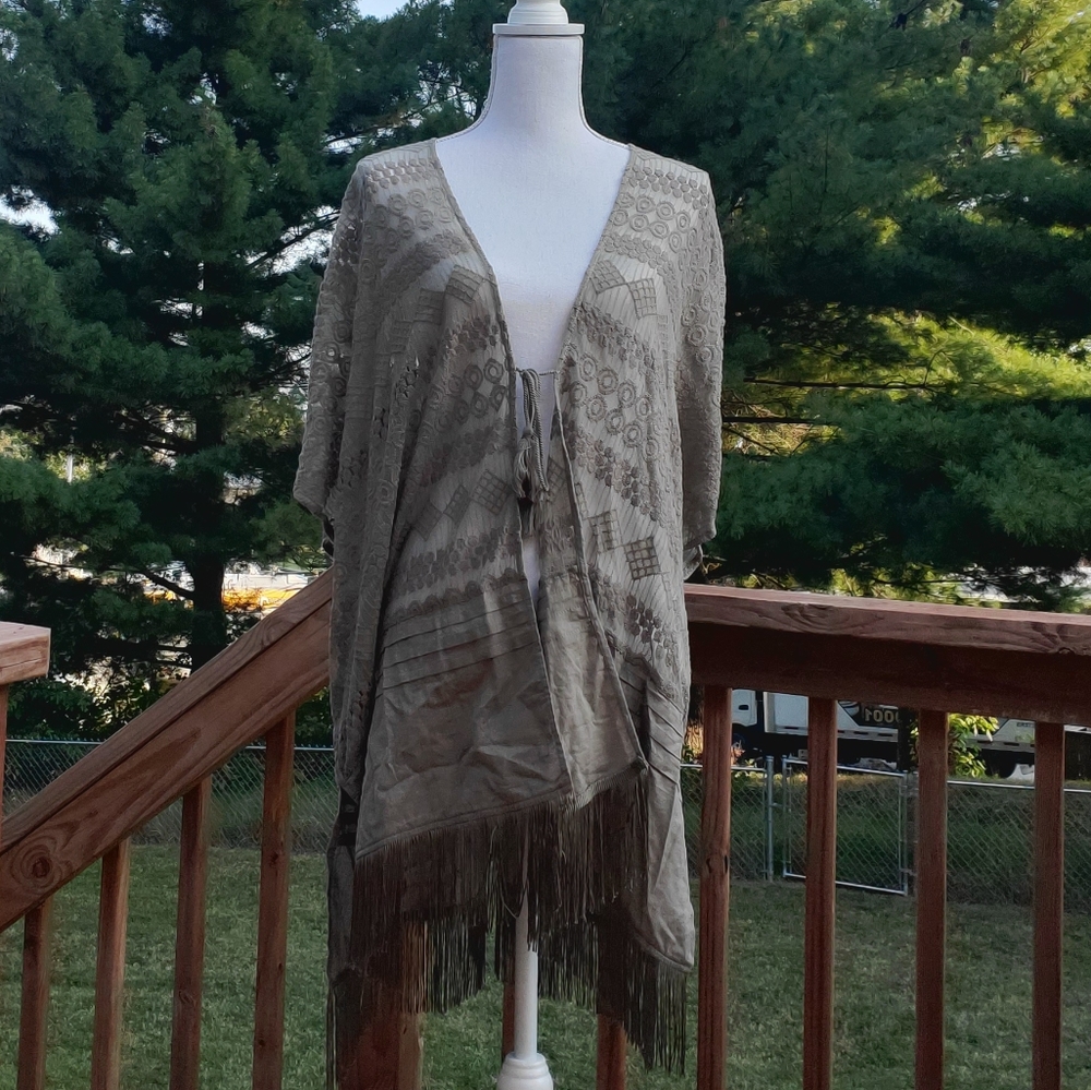 Chico's gray lace fringe oversized cardigan L XL - Picture 1 of 7